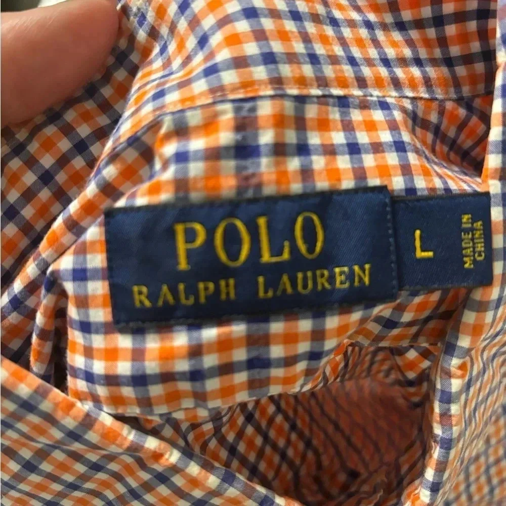 Polo Ralph Lauren Men’s Classic Plaid Button Down Shirt Size Large Orange Blue